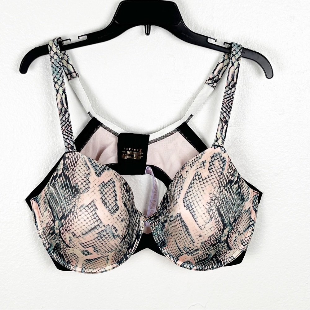 SAVAGE X FENTY Snakeskin Adjustable Straps Lightly Padded Bra, Size 44DD